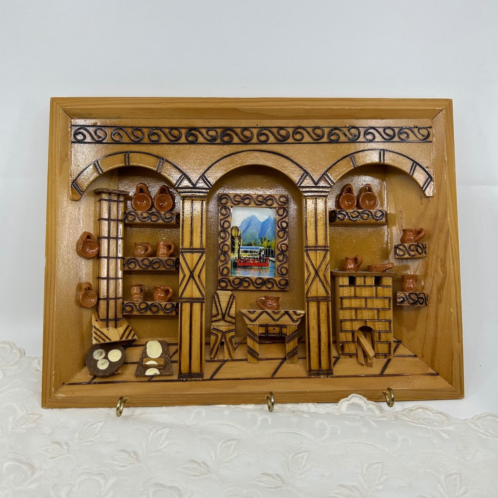 Vintage Diorama Wood Miniature Kitchen Utensil Hooks Southern House Wall Hanging
